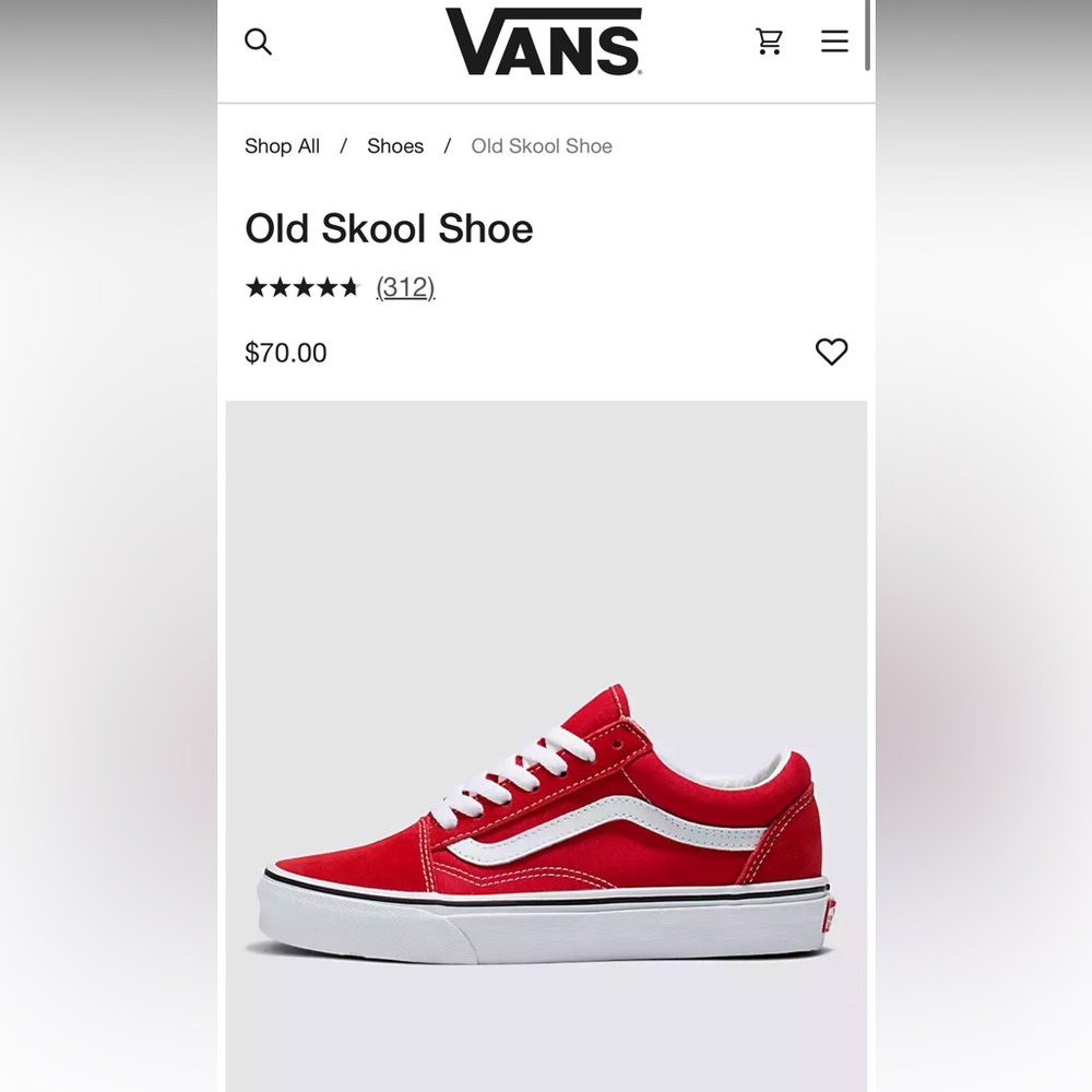 Red Vans Old Skool Shoe W6.5 / M5